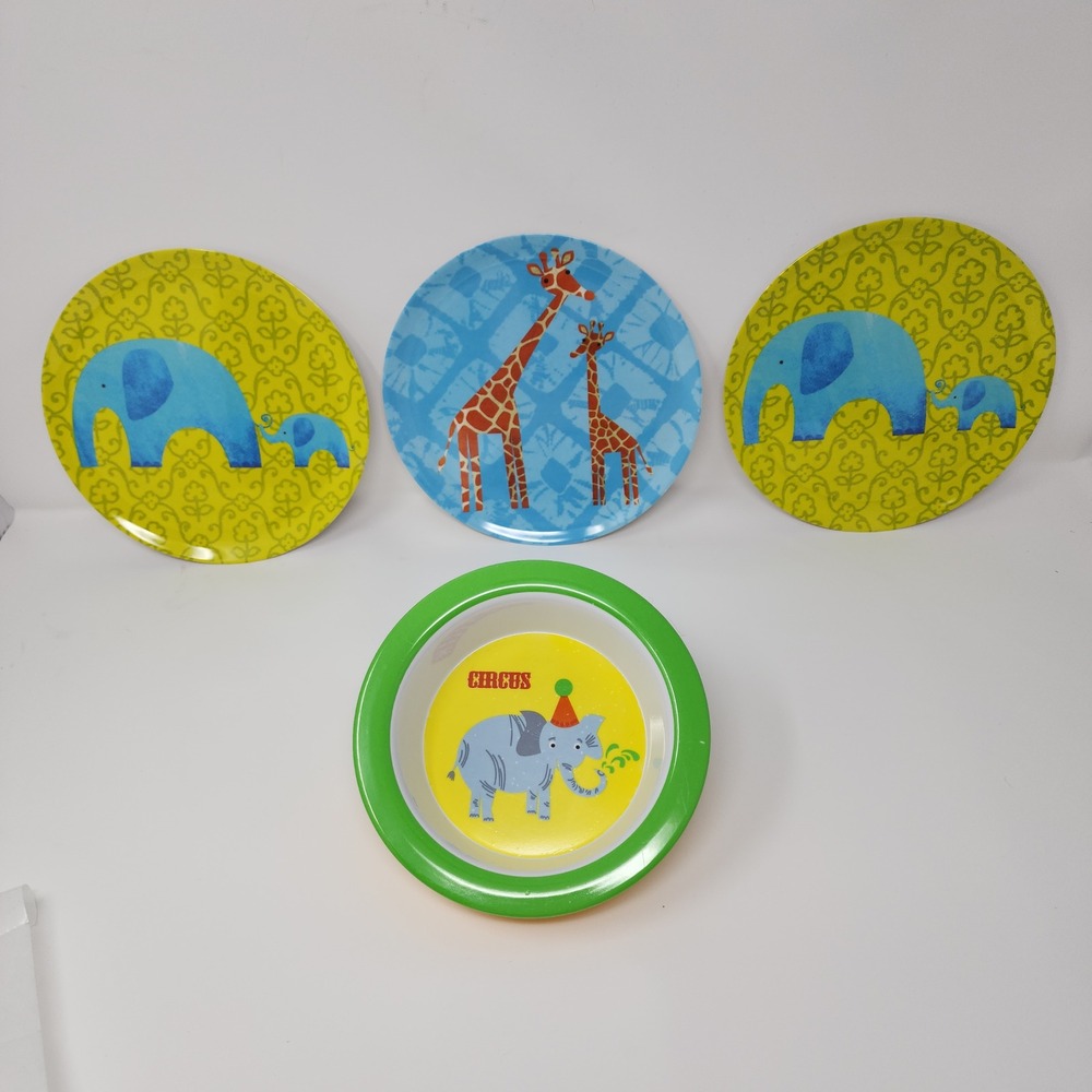 Elephant Giraffe Melamine Plates Bowl Set OS Kids Knack 3 Safari Circus Animal